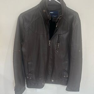 Brown Lightweight Shirt Jacket with Stand-Up Collar